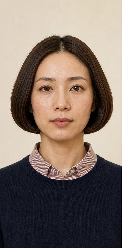 襟足すっきりショートボブの正面ビュー