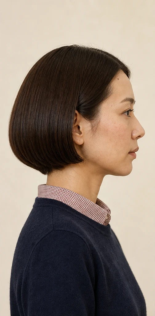 襟足すっきりショートボブの側面ビュー