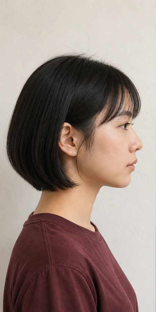 シースルーバング・丸みCカールボブの側面ビュー