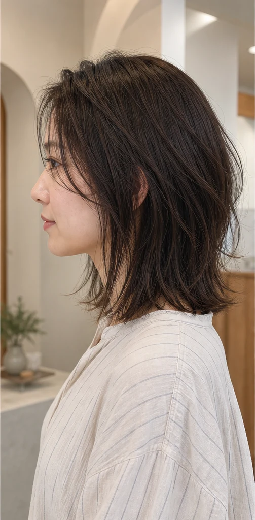 シャギーロブの側面ビュー