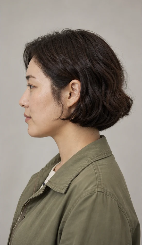 ショートウェーブボブの側面ビュー