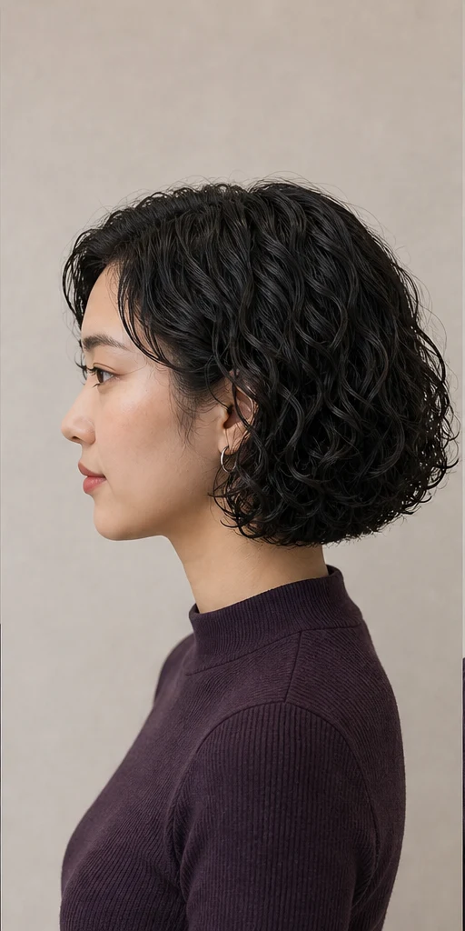 スパイラルパーマボブの側面ビュー