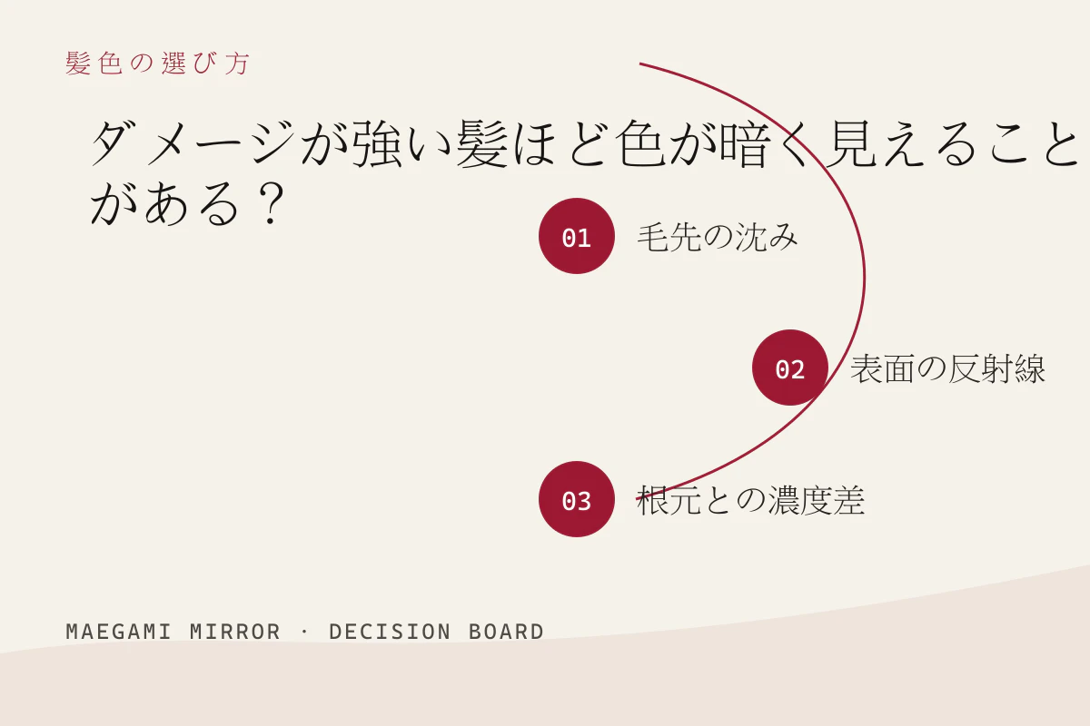 ダメージが強い髪ほど色が暗く見えることがある？の3つの判断軸