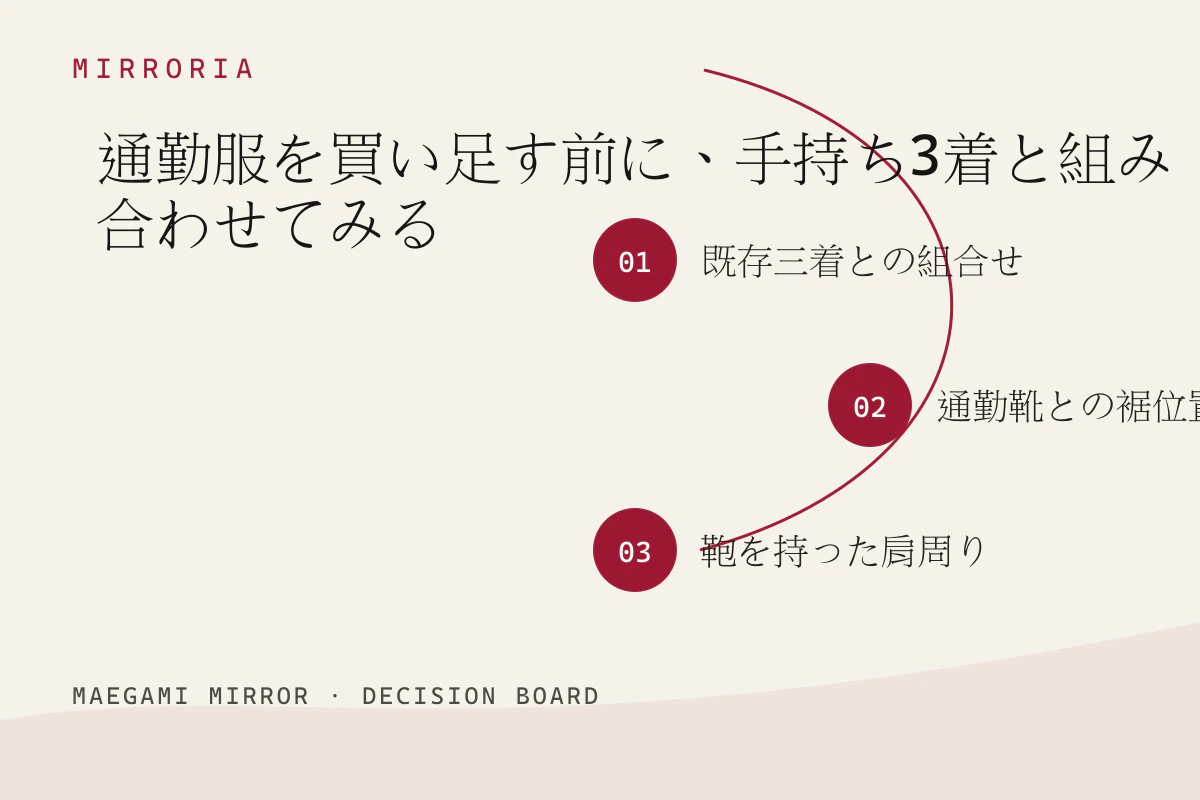通勤服を買い足す前に、手持ち3着と組み合わせてみるの3つの判断軸
