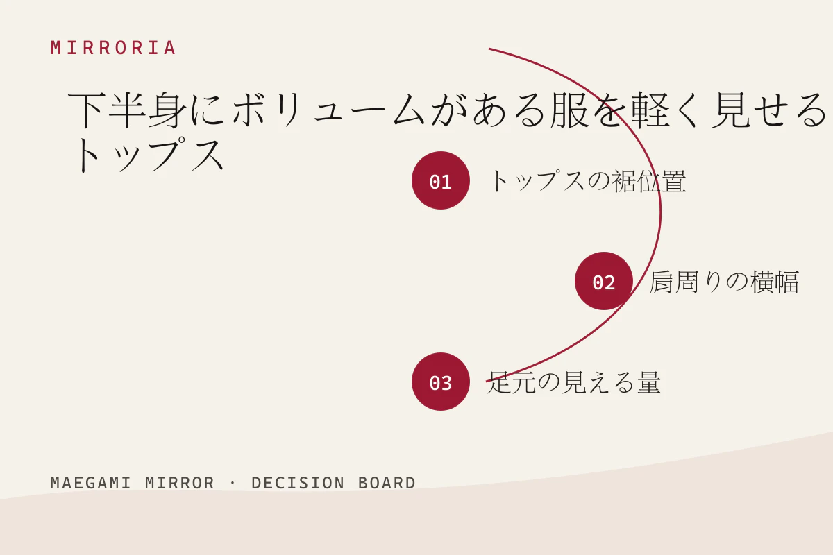 下半身にボリュームがある服を軽く見せるトップスの3つの判断軸