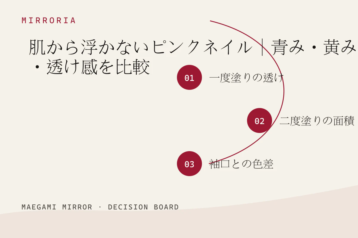 肌から浮かないピンクネイル|青み・黄み・透け感を比較の3つの判断軸
